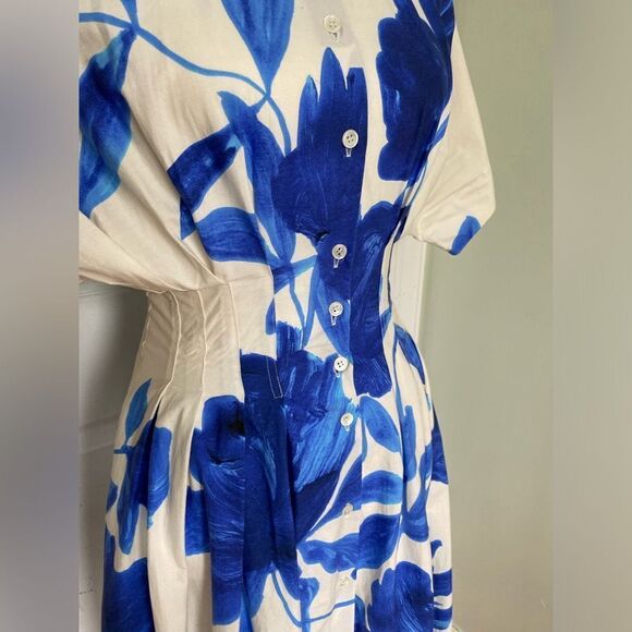 Natori Andora Printed Cotton Poplin Pleated Dress - Picture 6 of 12